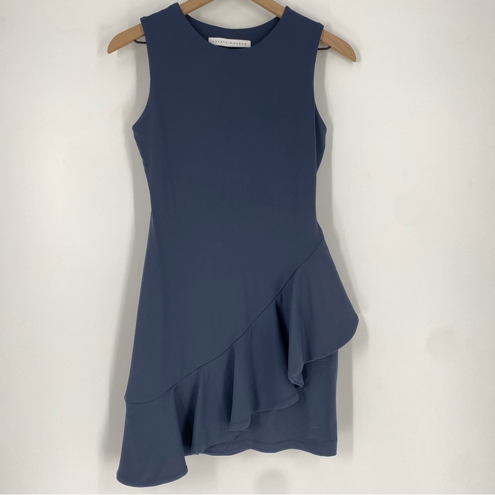 Susana Monaco Blue Gray Asymmetrical Ruffle Mini Dress